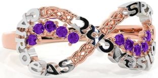 Amethyst White Rose Gold Celtic Infinity Irish "Love, Loyalty, & Friendship" Ring