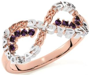 Alexandrite White Rose Gold Celtic Infinity Irish "Love, Loyalty, & Friendship" Ring