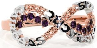 Alexandrite White Rose Gold Celtic Infinity Irish "Love, Loyalty, & Friendship" Ring