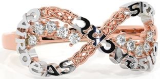 Diamond White Rose Gold Celtic Infinity Irish "Love, Loyalty, & Friendship" Ring