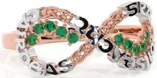 Emerald White Rose Gold Celtic Infinity Irish "Love, Loyalty, & Friendship" Ring