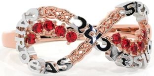 Ruby White Rose Gold Celtic Infinity Irish "Love, Loyalty, & Friendship" Ring