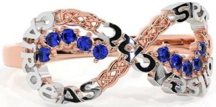 Sapphire White Rose Gold Celtic Infinity Irish "Love, Loyalty, & Friendship" Ring