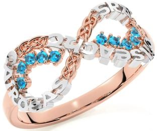 Topaz White Rose Gold Celtic Infinity Irish "Love, Loyalty, & Friendship" Ring