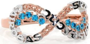 Topaz White Rose Gold Celtic Infinity Irish "Love, Loyalty, & Friendship" Ring
