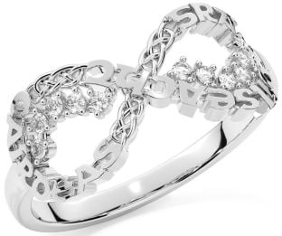 Diamond Silver Celtic Infinity Irish "Love, Loyalty, & Friendship" Ring