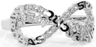 Diamond Silver Celtic Infinity Irish "Love, Loyalty, & Friendship" Ring