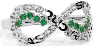 Emerald Silver Celtic Infinity Irish "Love, Loyalty, & Friendship" Ring