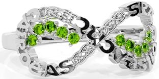 Peridot Silver Celtic Infinity Irish "Love, Loyalty, & Friendship" Ring