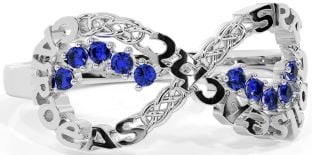 Sapphire Silver Celtic Infinity Irish "Love, Loyalty, & Friendship" Ring