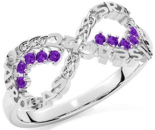 Amethyst White Gold Celtic Infinity Irish "Love, Loyalty, & Friendship" Ring