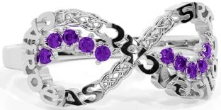 Amethyst White Gold Celtic Infinity Irish "Love, Loyalty, & Friendship" Ring