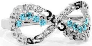 Aquamarine White Gold Celtic Infinity Irish "Love, Loyalty, & Friendship" Ring