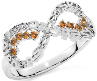 Citrine White Gold Celtic Infinity Irish "Love, Loyalty, & Friendship" Ring