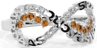 Citrine White Gold Celtic Infinity Irish "Love, Loyalty, & Friendship" Ring