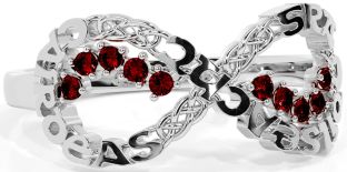 Garnet White Gold Celtic Infinity Irish "Love, Loyalty, & Friendship" Ring