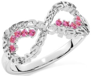 Pink Tourmaline White Gold Celtic Infinity Irish "Love, Loyalty, & Friendship" Ring