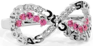 Pink Tourmaline White Gold Celtic Infinity Irish "Love, Loyalty, & Friendship" Ring
