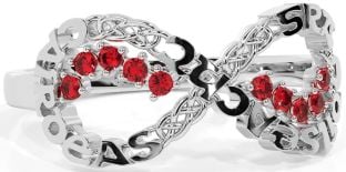 Ruby White Gold Celtic Infinity Irish "Love, Loyalty, & Friendship" Ring