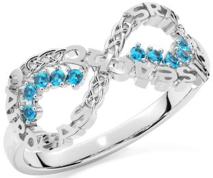 Topaz White Gold Celtic Infinity Irish "Love, Loyalty, & Friendship" Ring