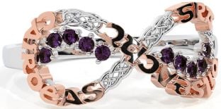 Alexandrite White Rose Gold Celtic Infinity Irish "Love, Loyalty, & Friendship" Ring