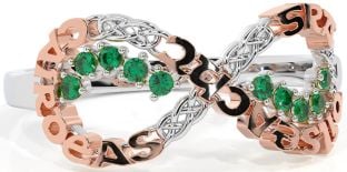 Emerald White Rose Gold Celtic Infinity Irish "Love, Loyalty, & Friendship" Ring