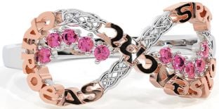 Pink Tourmaline White Rose Gold Celtic Infinity Irish "Love, Loyalty, & Friendship" Ring