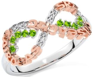 Peridot White Rose Gold Celtic Infinity Irish "Love, Loyalty, & Friendship" Ring