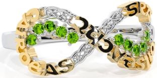 Peridot White Yellow Gold Celtic Infinity Irish "Love, Loyalty, & Friendship" Ring