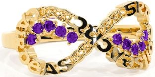 Amethyst Gold Celtic Infinity Irish "Love, Loyalty, & Friendship" Ring