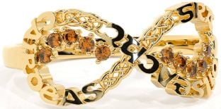 Citrine Gold Celtic Infinity Irish "Love, Loyalty, & Friendship" Ring