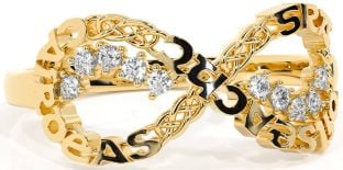 Diamond Gold Celtic Infinity Irish "Love, Loyalty, & Friendship" Ring