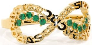 Emerald Gold Celtic Infinity Irish "Love, Loyalty, & Friendship" Ring