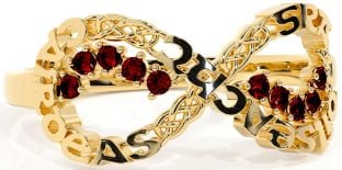 Garnet Gold Celtic Infinity Irish "Love, Loyalty, & Friendship" Ring