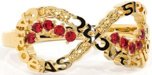 Ruby Gold Celtic Infinity Irish "Love, Loyalty, & Friendship" Ring