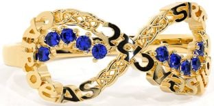 Sapphire Gold Celtic Infinity Irish "Love, Loyalty, & Friendship" Ring