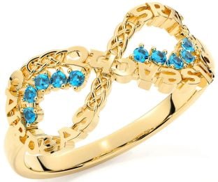 Topaz Gold Celtic Infinity Irish "Love, Loyalty, & Friendship" Ring