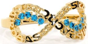 Topaz Gold Celtic Infinity Irish "Love, Loyalty, & Friendship" Ring