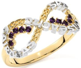 Alexandrite White Yellow Gold Celtic Infinity Irish "Love, Loyalty, & Friendship" Ring