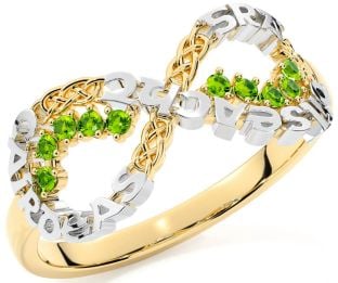 Peridot White Yellow Gold Celtic Infinity Irish "Love, Loyalty, & Friendship" Ring