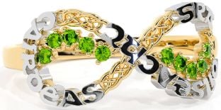 Peridot White Yellow Gold Celtic Infinity Irish "Love, Loyalty, & Friendship" Ring