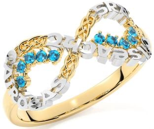 Topaz White Yellow Gold Celtic Infinity Irish "Love, Loyalty, & Friendship" Ring