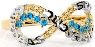 Topaz White Yellow Gold Celtic Infinity Irish "Love, Loyalty, & Friendship" Ring