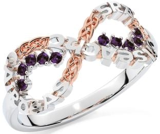 Alexandrite Rose Gold Silver Celtic Infinity Irish "Love, Loyalty, & Friendship" Ring