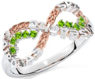 Peridot Rose Gold Silver Celtic Infinity Irish "Love, Loyalty, & Friendship" Ring