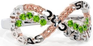 Peridot Rose Gold Silver Celtic Infinity Irish "Love, Loyalty, & Friendship" Ring