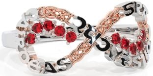 Ruby Rose Gold Silver Celtic Infinity Irish "Love, Loyalty, & Friendship" Ring