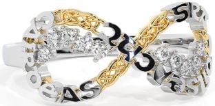 Diamond Gold Silver Celtic Infinity Irish "Love, Loyalty, & Friendship" Ring
