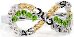 Peridot Gold Silver Celtic Infinity Irish "Love, Loyalty, & Friendship" Ring