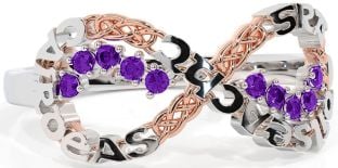 Amethyst White Rose Gold Celtic Infinity Irish "Love, Loyalty, & Friendship" Ring